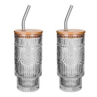 Juego de vasos de vidrio con tapa y popote 470 ml 2 piezas ATH-922 Home Sweet Home