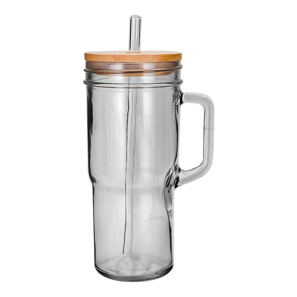 Juego de tarros de vidrio con tapa y popote 700 ml 2 piezas ATH-924 Home Sweet Home