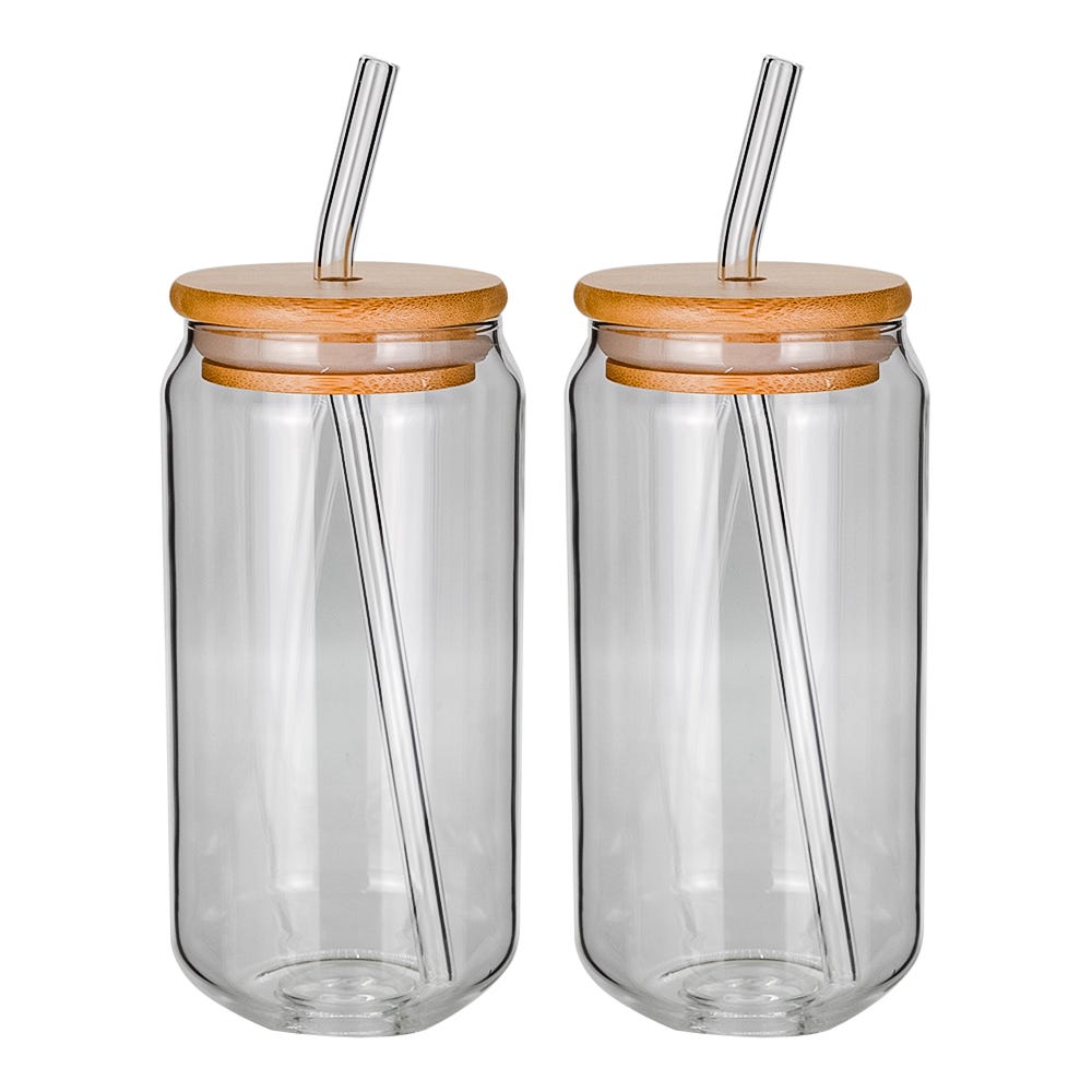 Juego de 2 vasos de vidrio con popote y tapa 535 ml Home Sweet Home