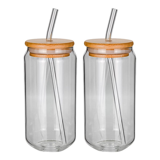Juego de 2 vasos de vidrio con popote y tapa 535 ml Home Sweet Home