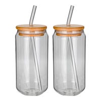Juego de 2 vasos de vidrio con popote y tapa 535 ml Home Sweet Home