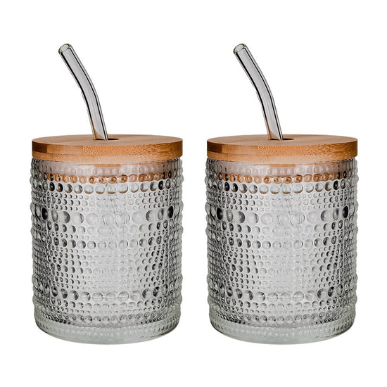 Juego de vasos de vidrio con popote y tapa 350 ml 2 piezas ATH-929 Home Sweet Home