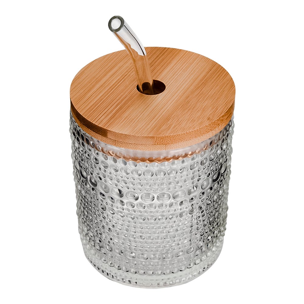 Juego de vasos de vidrio con popote y tapa 350 ml 2 piezas ATH-929 Home Sweet Home