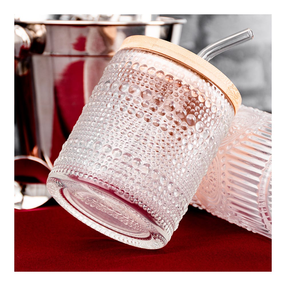 Juego de vasos de vidrio con popote y tapa 350 ml 2 piezas ATH-929 Home Sweet Home