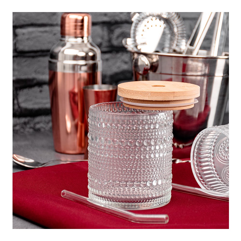 Juego de vasos de vidrio con popote y tapa 350 ml 2 piezas ATH-929 Home Sweet Home