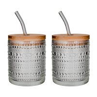 Juego de vasos de vidrio con popote y tapa 350 ml 2 piezas ATH-929 Home Sweet Home