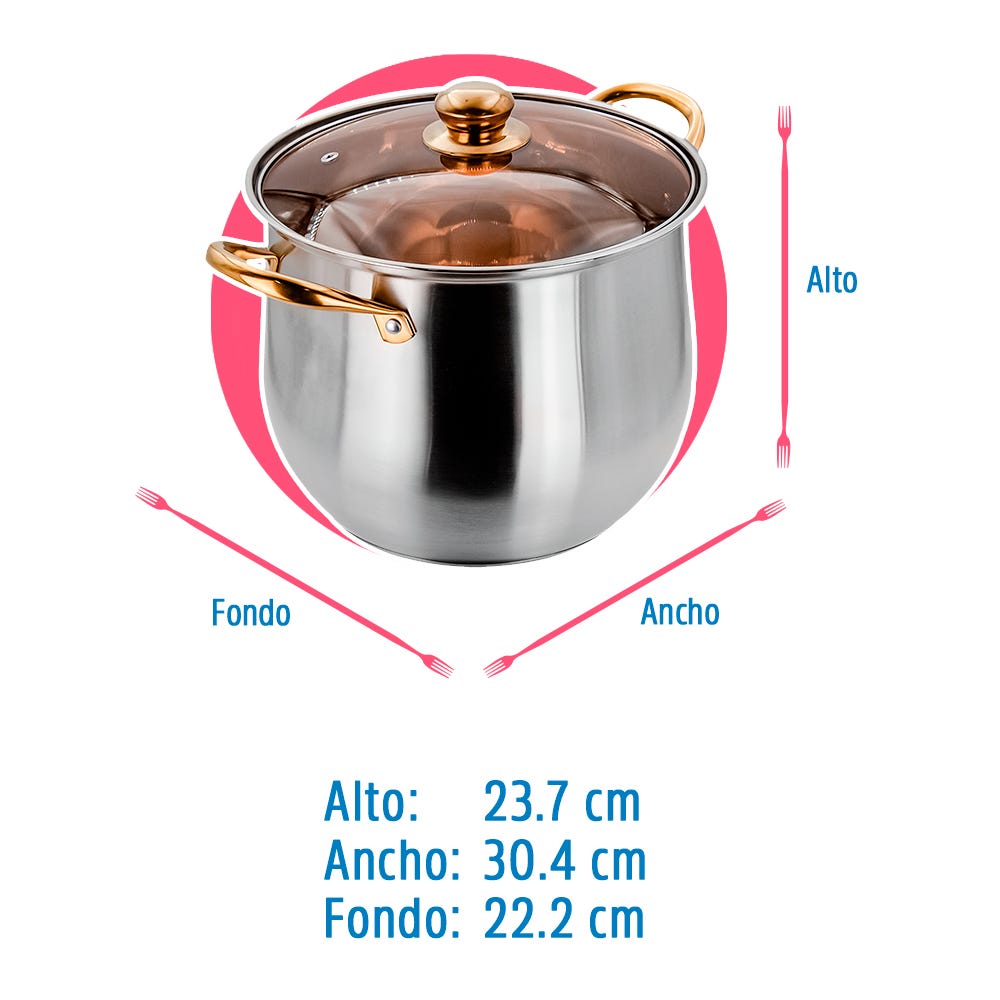 Olla alta de acero inoxidable con tapa de vidrio 7.3 L A05 Qualité Basic