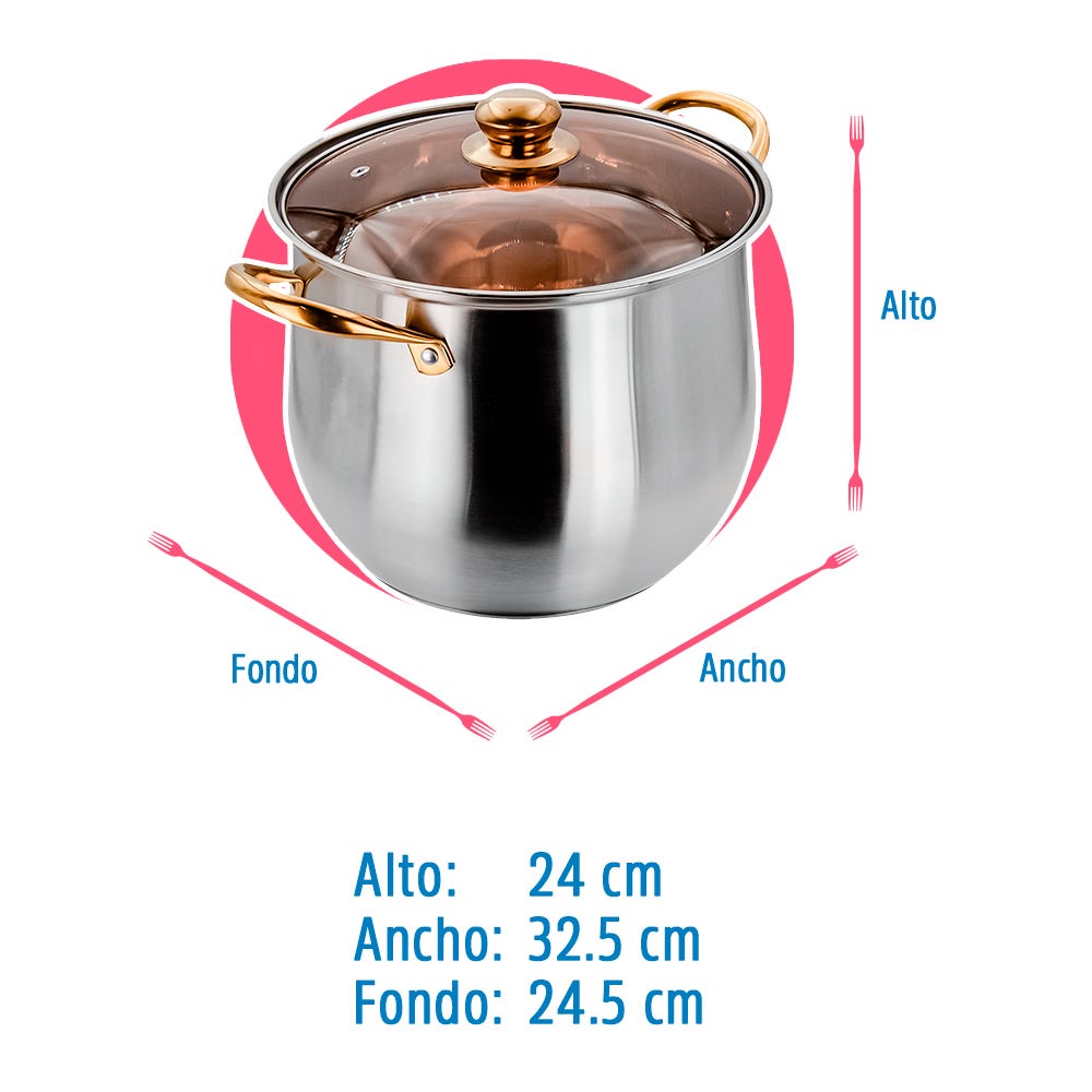 Olla alta de acero inoxidable con tapa de vidrio 9.2 L A05 Qualité Basic