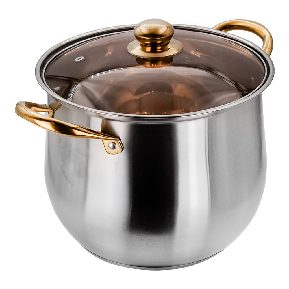 Olla alta de acero inoxidable con tapa de vidrio 9.2 L A05 Qualité Basic