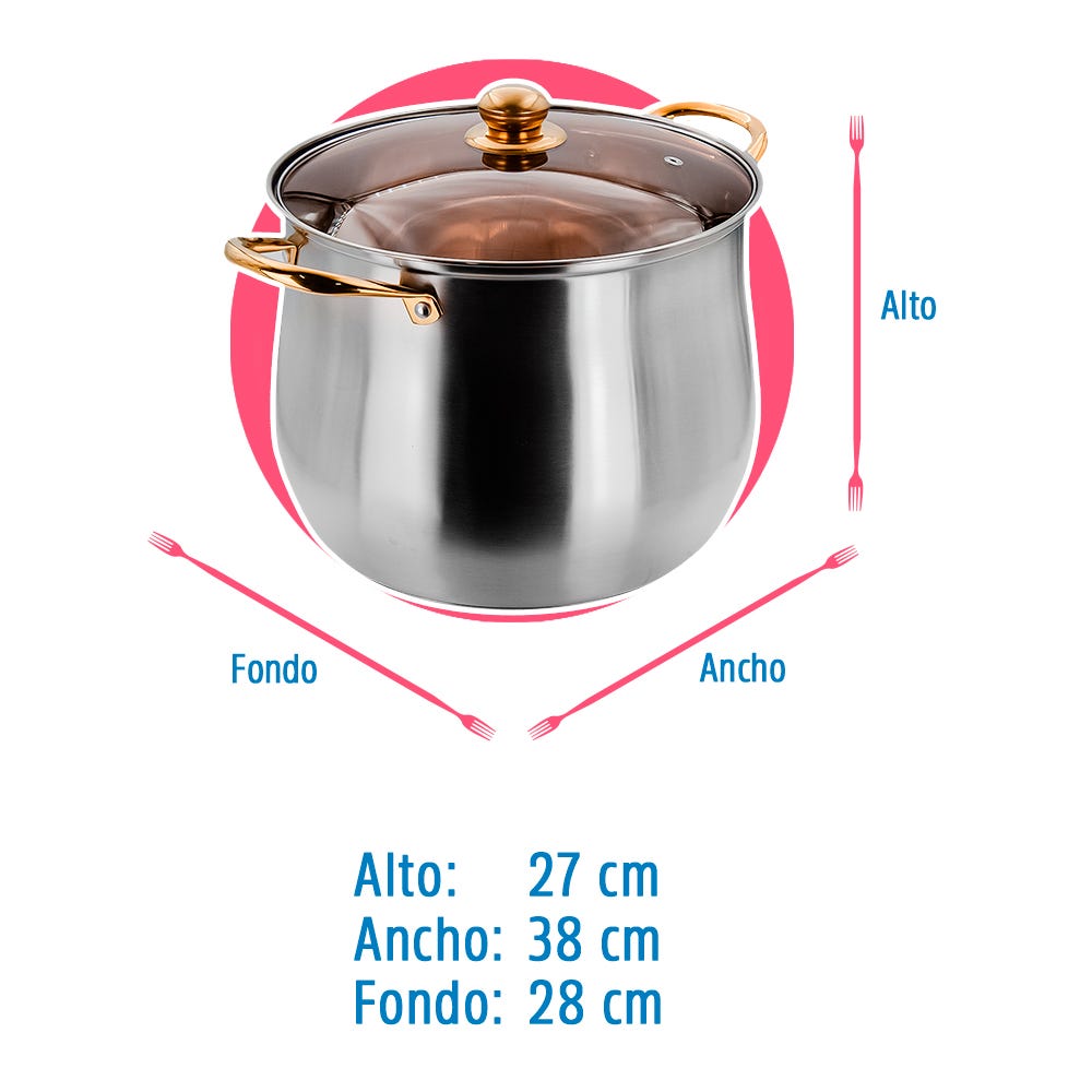 Olla alta de acero inoxidable con tapa de vidrio 11.2 L A05 Qualité Basic