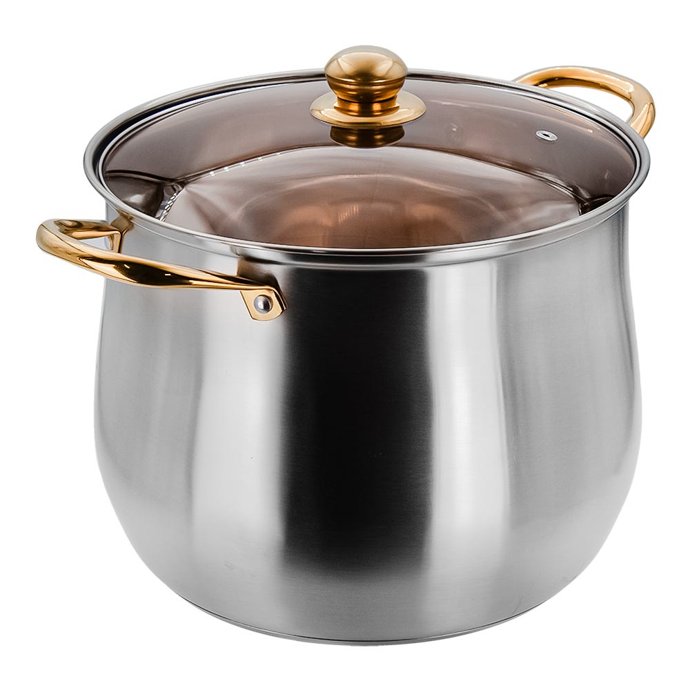 Olla alta de acero inoxidable con tapa de vidrio 11.2 L A05 Qualité Basic