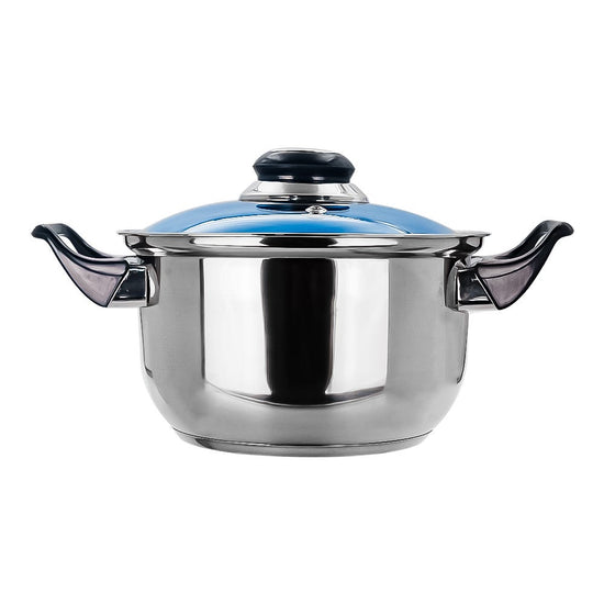 Cacerola de acero inoxidable con tapa de vidrio 1.370 litros azul A01 Qualité