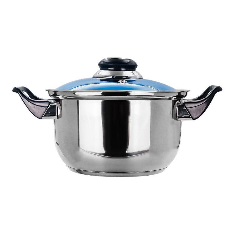 Cacerola de acero inoxidable con tapa de vidrio 1.370 litros azul A01 Qualité
