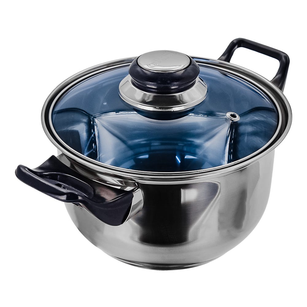 Cacerola de acero inoxidable con tapa de vidrio 1.370 litros azul A01 Qualité
