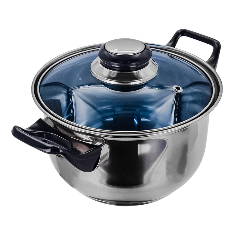 Cacerola de acero inoxidable con tapa de vidrio 1.370 litros azul A01 Qualité