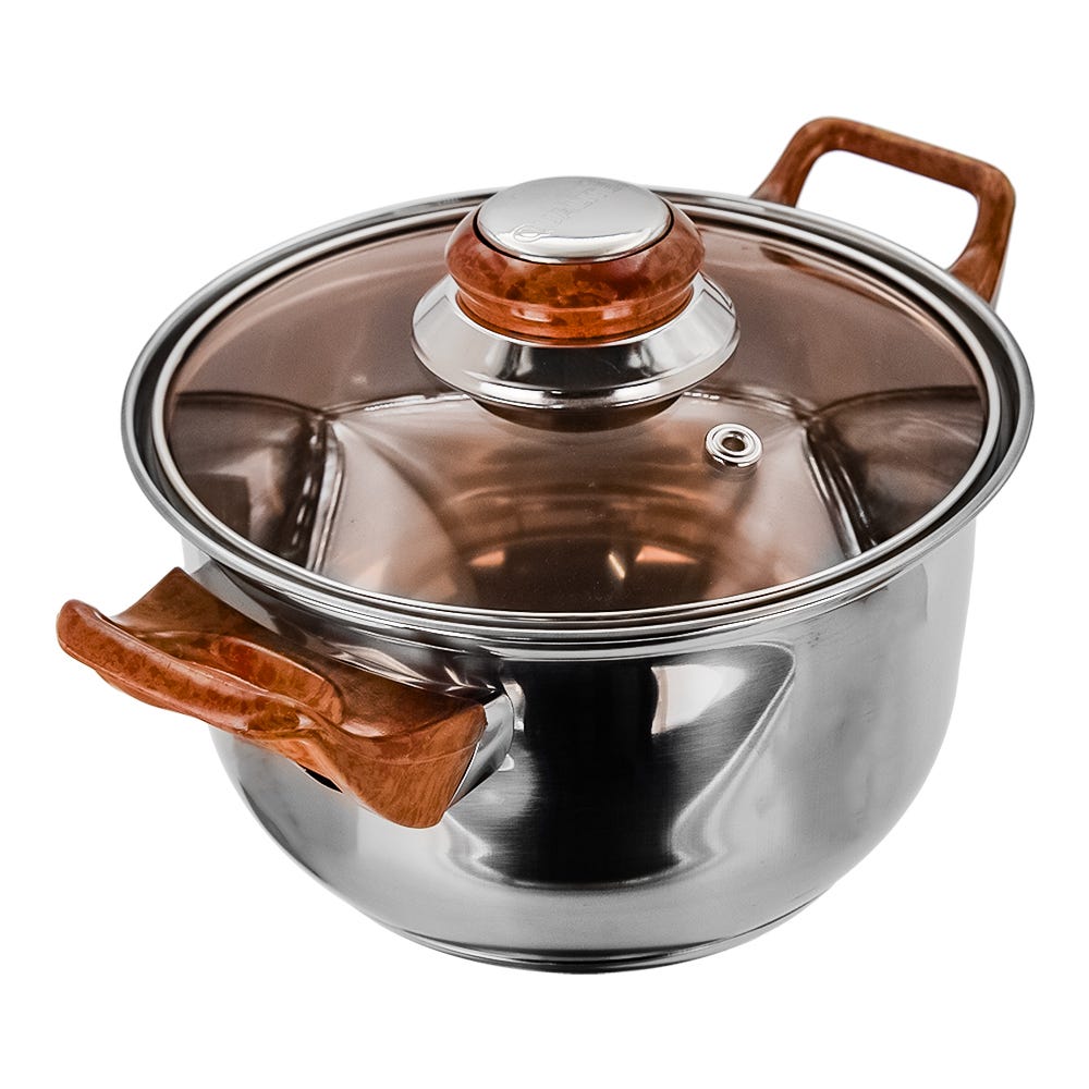 Cacerola de acero inoxidable con tapa de vidrio 1.370 litros marrón A01 Qualité