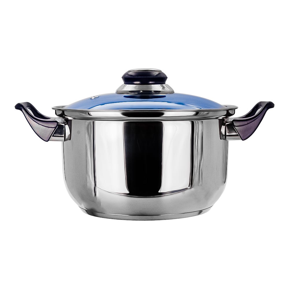 Cacerola de acero inoxidable con tapa de vidrio 2 litros azul A02 Qualité