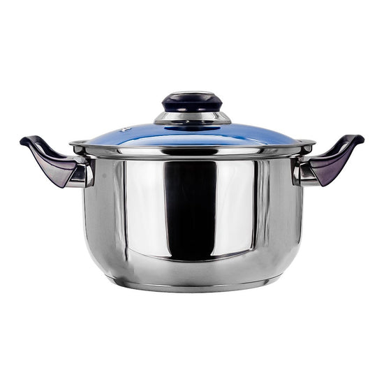 Cacerola de acero inoxidable con tapa de vidrio 2 litros azul A02 Qualité
