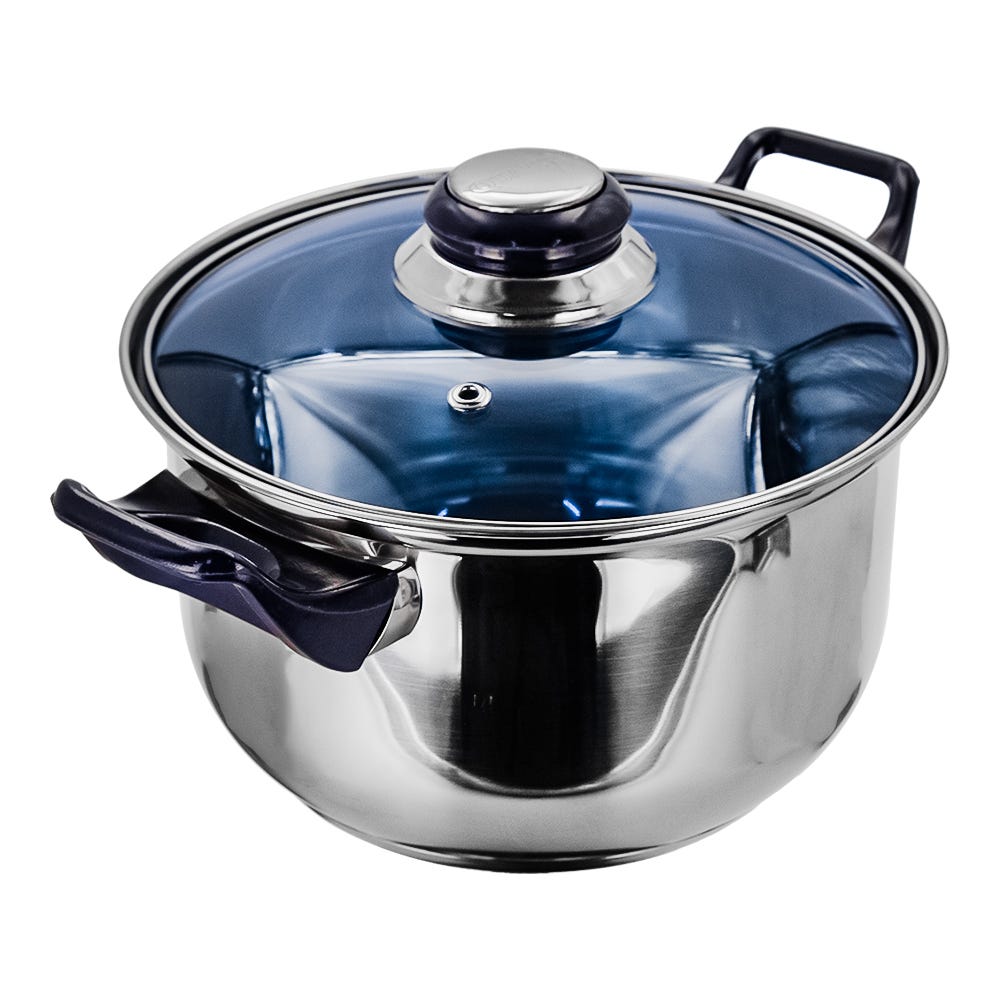 Cacerola de acero inoxidable con tapa de vidrio 2 litros azul A02 Qualité