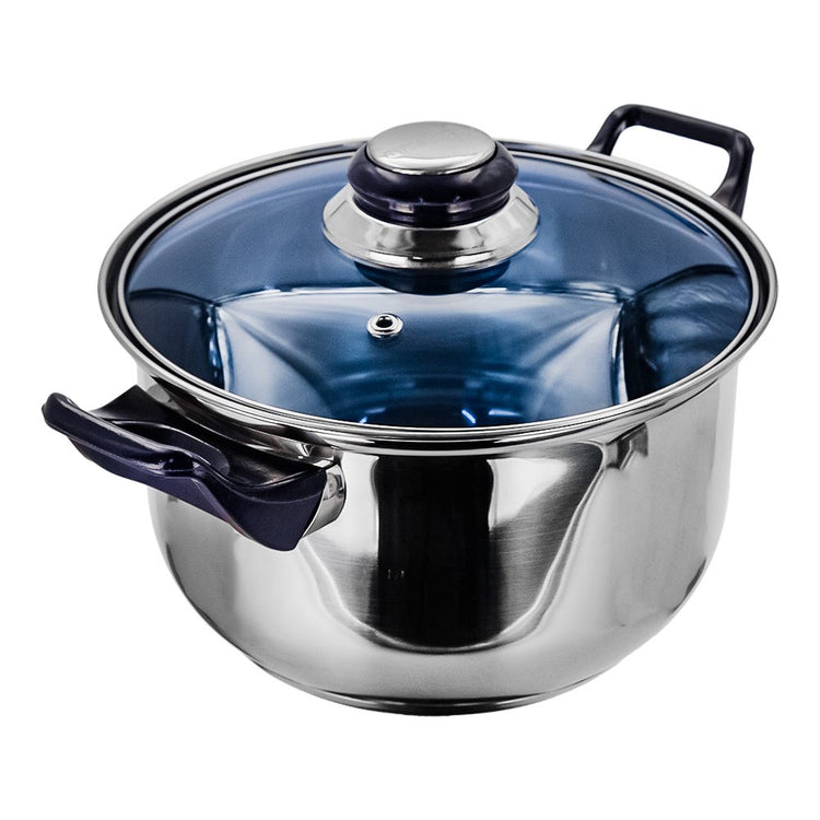 Cacerola de acero inoxidable con tapa de vidrio 2 litros azul A02 Qualité