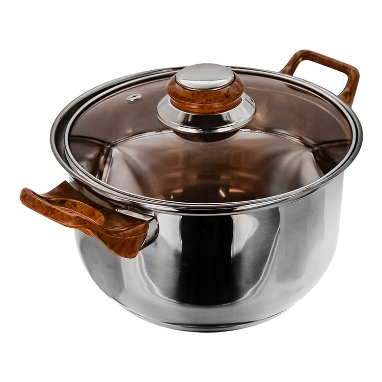 Cacerola de acero inoxidable con tapa de vidrio 2 litros marrón A02 Qualité