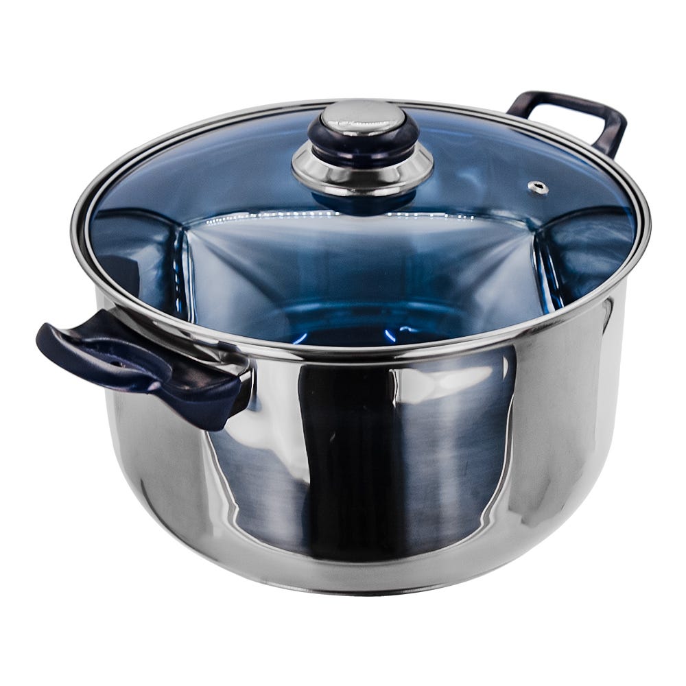 Cacerola de acero inoxidable con tapa de vidrio 5.100 litros azul A04 Qualité