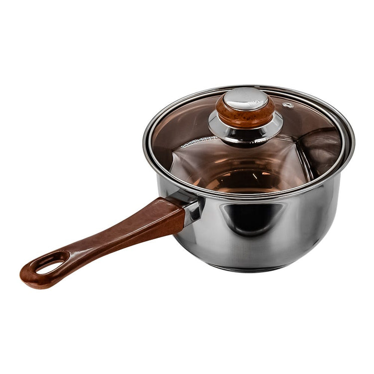 Hervidor de leche de acero inoxidable con tapa de vidrio 1.5 litros marrón A05 Qualité