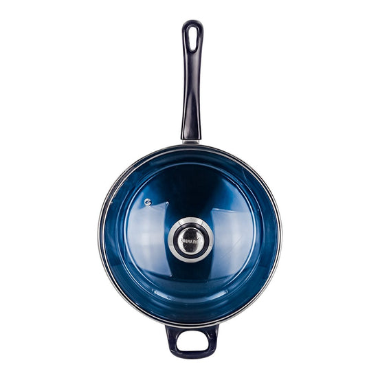 Sartén de acero inoxidable con tapa de vidrio 2.1 litros azul A06 Qualité