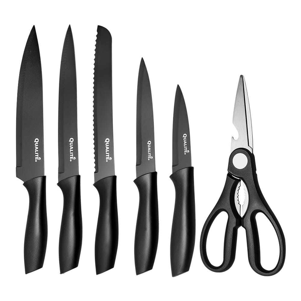 Juego de cuchillos y tijeras con revestimiento antiadherente negro LB-1237 Qualité