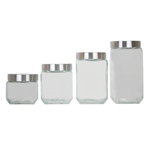 Set de 4 recipientes de vidrio con tapa cromada