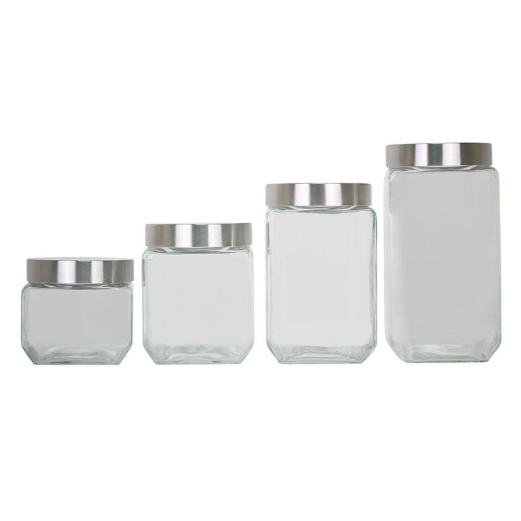 Set de 4 recipientes de vidrio con tapa cromada