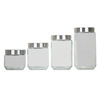 Set de 4 recipientes de vidrio con tapa cromada