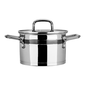 Cacerola de acero inoxidable acabado espejo con tapa de vidrio 1.700 litros SS16 Qualité Premium