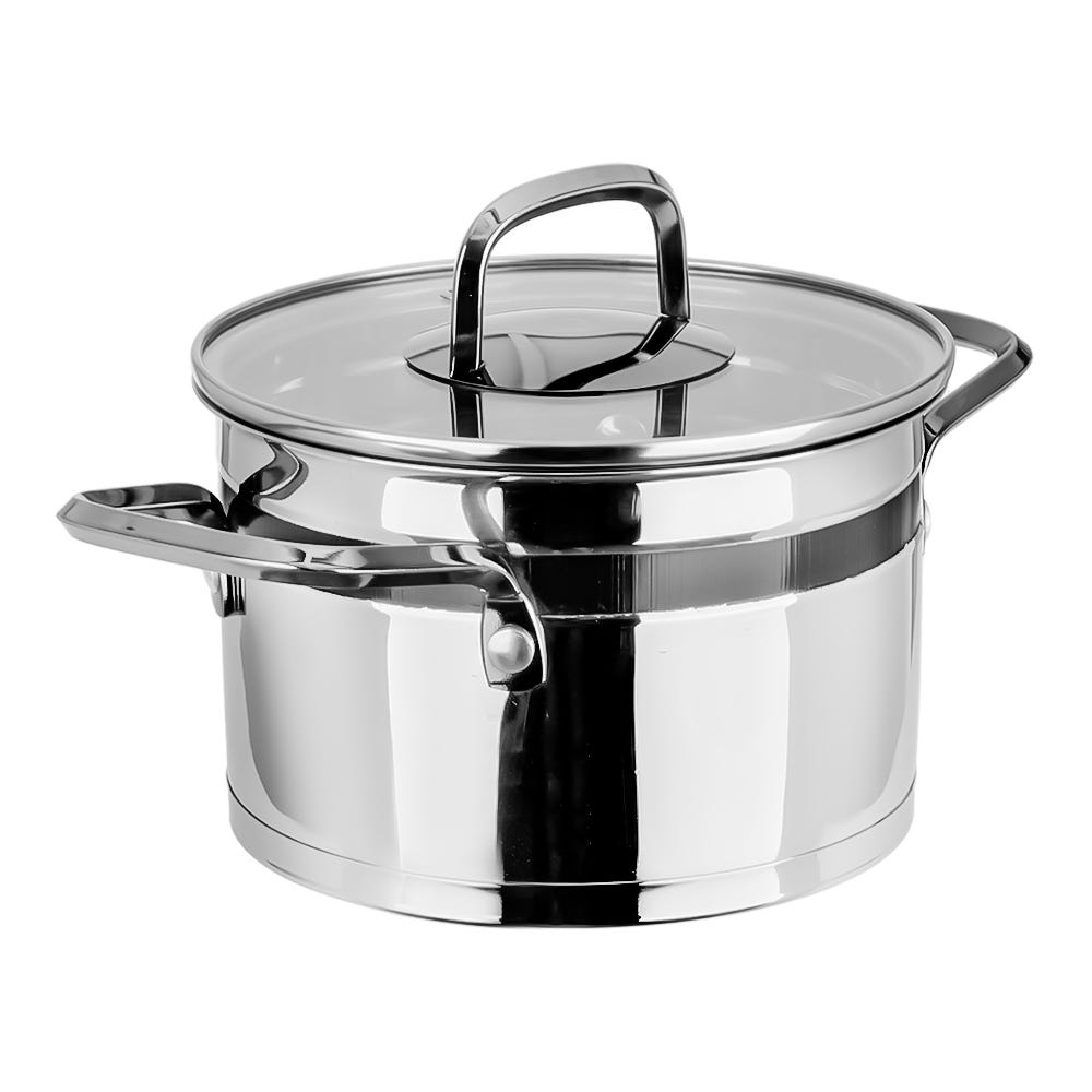 Cacerola de acero inoxidable acabado espejo con tapa de vidrio 1.700 litros SS16 Qualité Premium