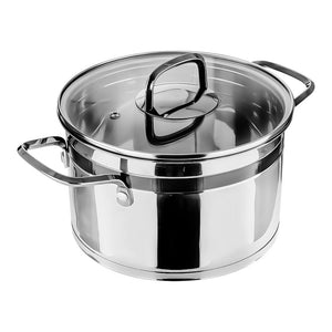 Cacerola de acero inoxidable acabado espejo con tapa de vidrio 4.900 litros SS-22 Qualité Premium
