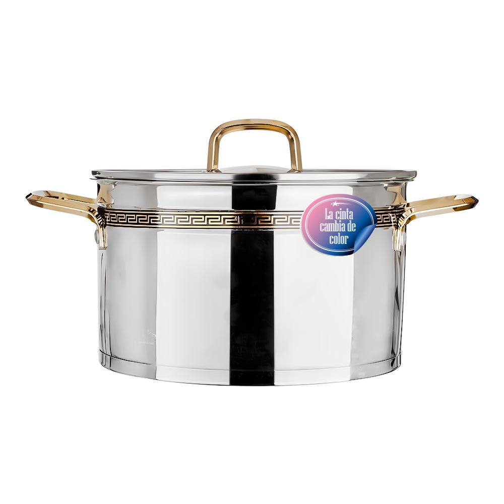 Cacerola de acero inoxidable acabado espejo con tapa de vidrio 6 litros SS-24 Qualité Premium