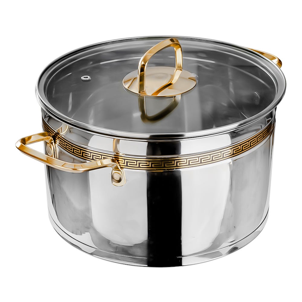 Cacerola de acero inoxidable acabado espejo con tapa de vidrio 6 litros SS-24 Qualité Premium