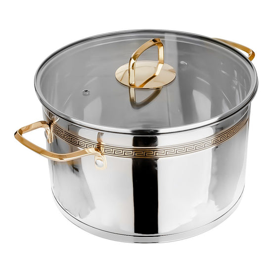Cacerola de acero inoxidable acabado espejo con tapa de vidrio 7.900 litros SS26 Qualité Premium