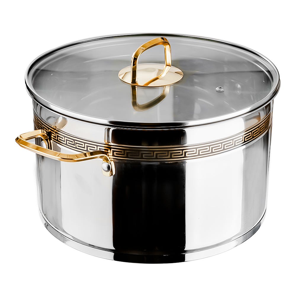 Cacerola de acero inoxidable acabado espejo con tapa de vidrio 9 litros SS28 Qualité Premium