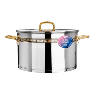 Cacerola de acero inoxidable acabado espejo con tapa de vidrio 12 litros SS-30 Qualité Premium