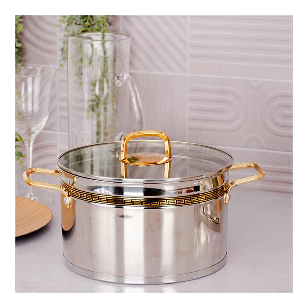 Cacerola de acero inoxidable acabado espejo con tapa de vidrio 12 litros SS-30 Qualité Premium