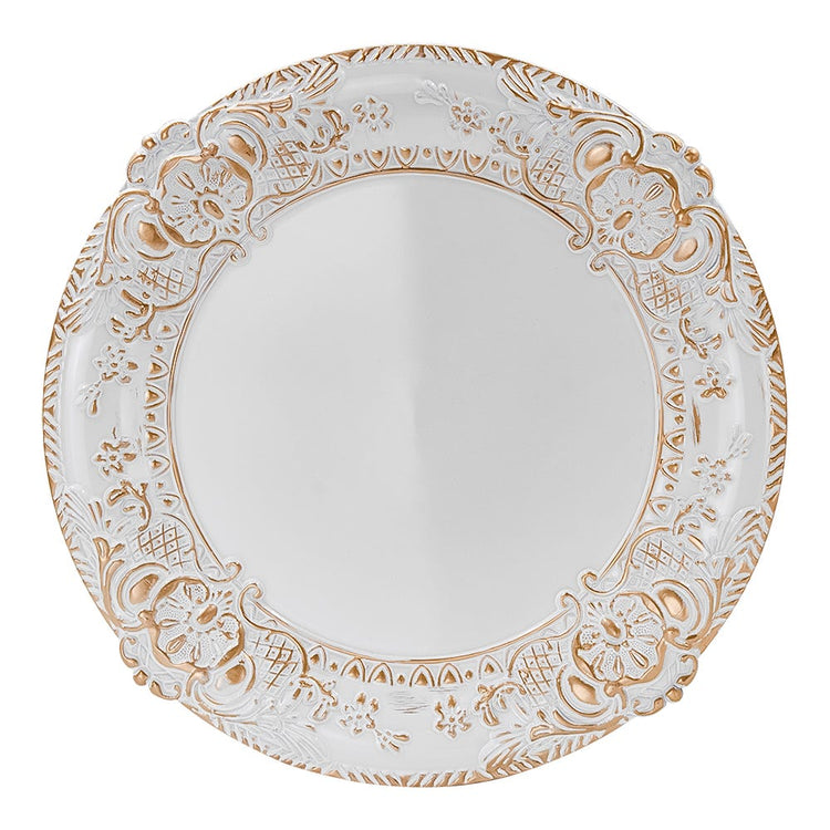 Plato base de plástico blanco con borde dorado AP05 Home Sweet Home