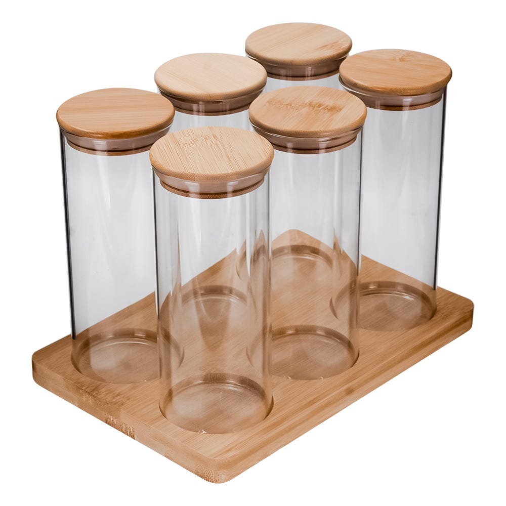 Juego de 6 frascos de borosilicato con tapa y base 330 ml 24SGPG6YTP-1 Home Sweet Home