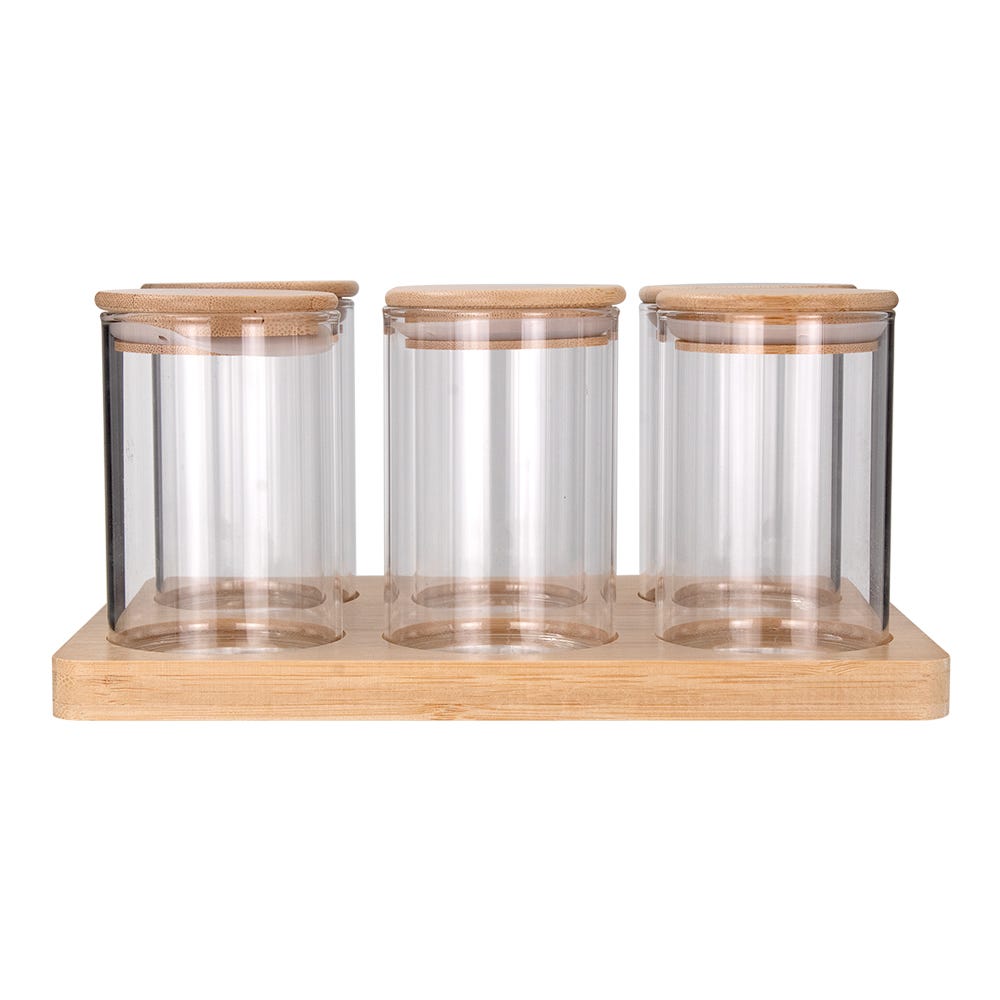 Juego de 6 frascos de borosilicato con tapa y base 200 ml 24SGPG6YTP-3 Home Sweet Home