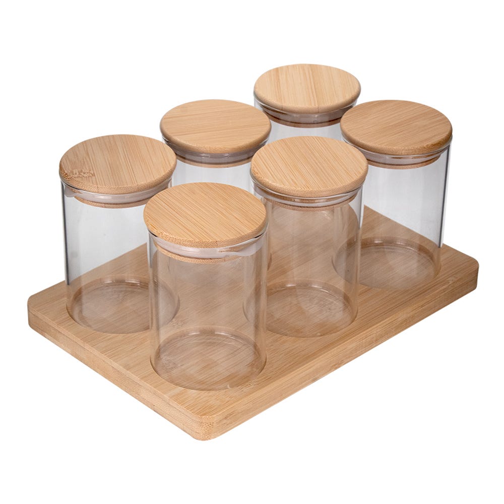 Juego de 6 frascos de borosilicato con tapa y base 200 ml 24SGPG6YTP-3 Home Sweet Home