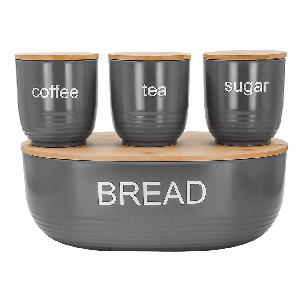 Juego de 4 contenedores de poliestireno con tapa de bambú Home Sweet Home