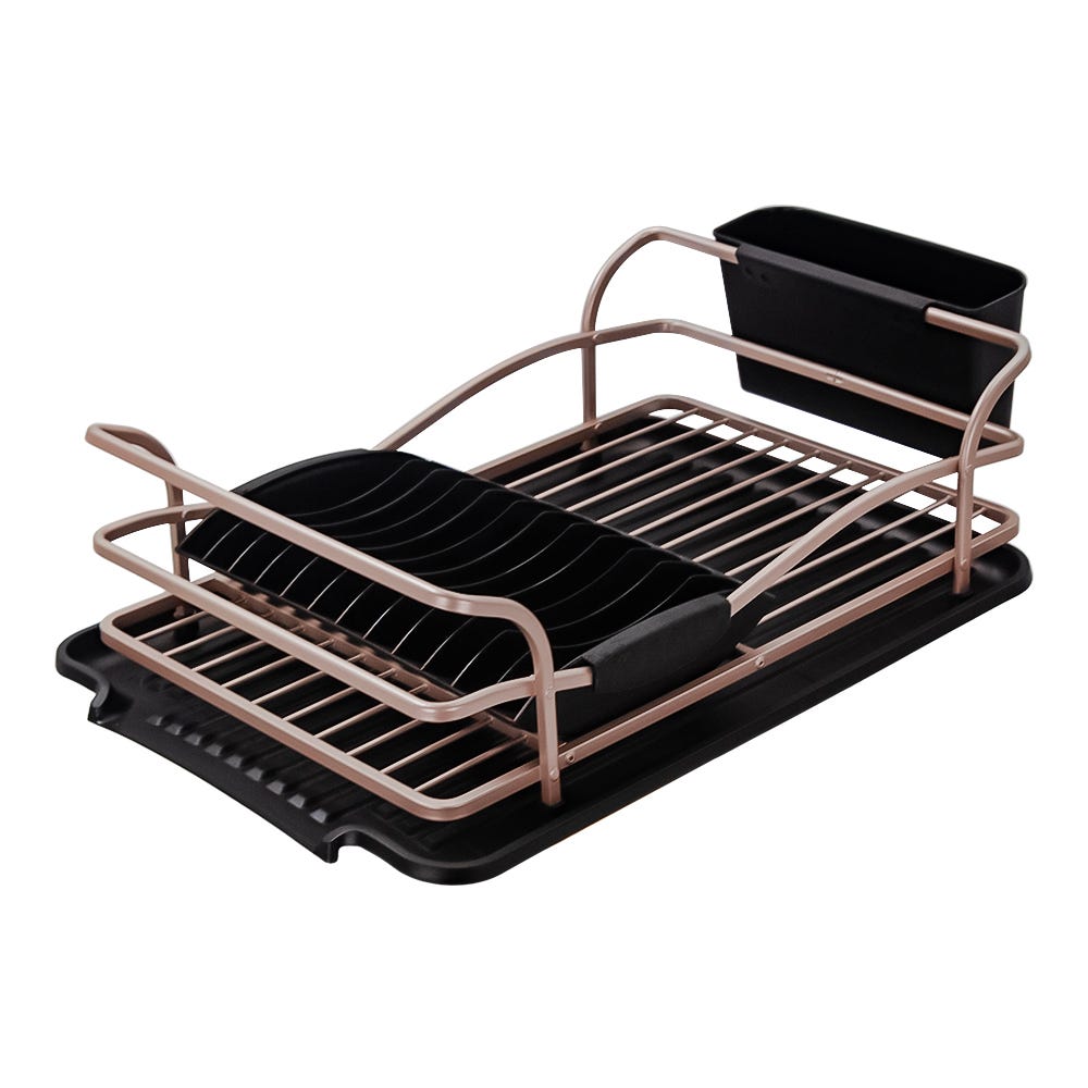 Escurridor de aluminio con charola y porta cubiertos dorado A1630 Home Sweet Home