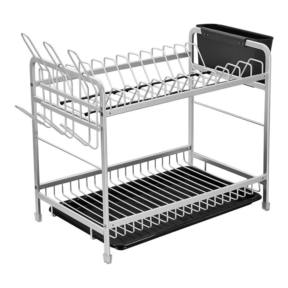 Escurridor 2 niveles de aluminio con porta cubiertos y charola plata A1443 Home Addict