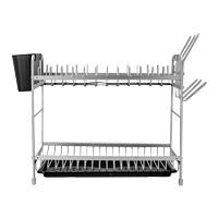 Escurridor 2 niveles de aluminio con porta cubiertos y charola plata A1443 Home Addict