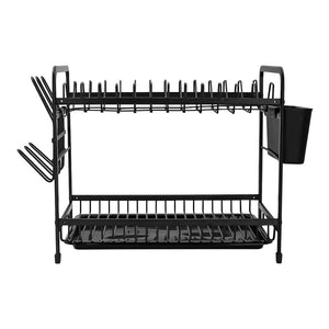 Escurridor 2 niveles de aluminio con porta cubiertos y charola negro A1443 Home Addict